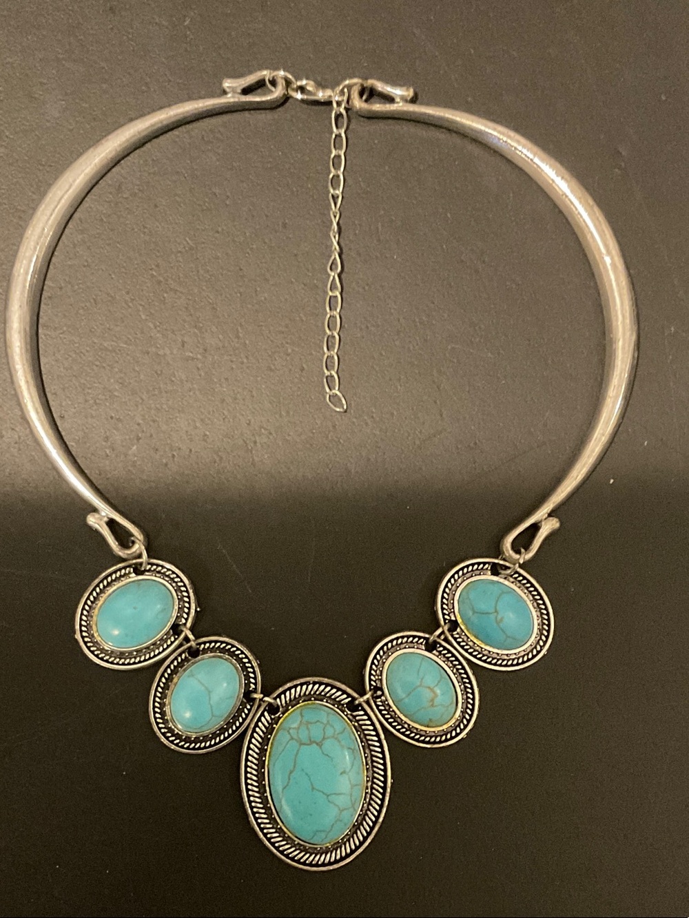 Stanley Silver Necklace with Turquoise Oval Accents